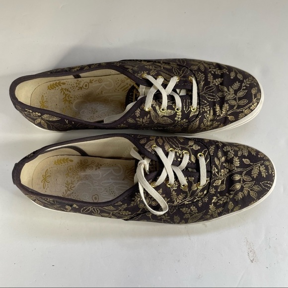 Keds x Rifle Paper Co. Black with Gold Floral Design Size 10 - Picture 2 of 7